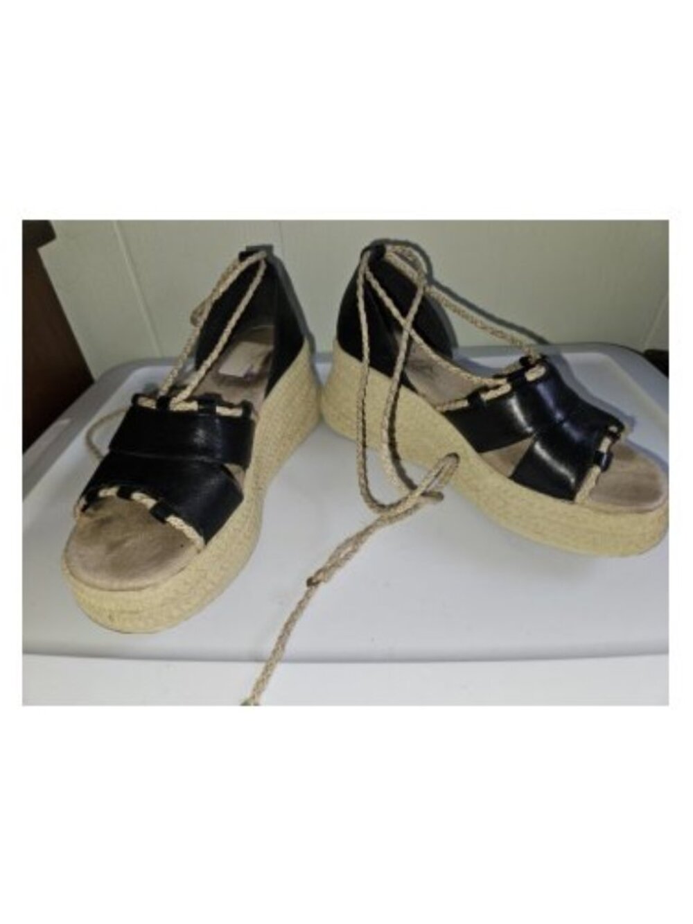 SBICCA Black Leather Lace Up Espadrilles Ladies Size 8